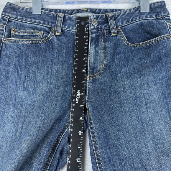 Ann Taylor Straight Jeans Slim Fit Lower On Waist Embroidered Back Women 0P Blue - Picture 9 of 12